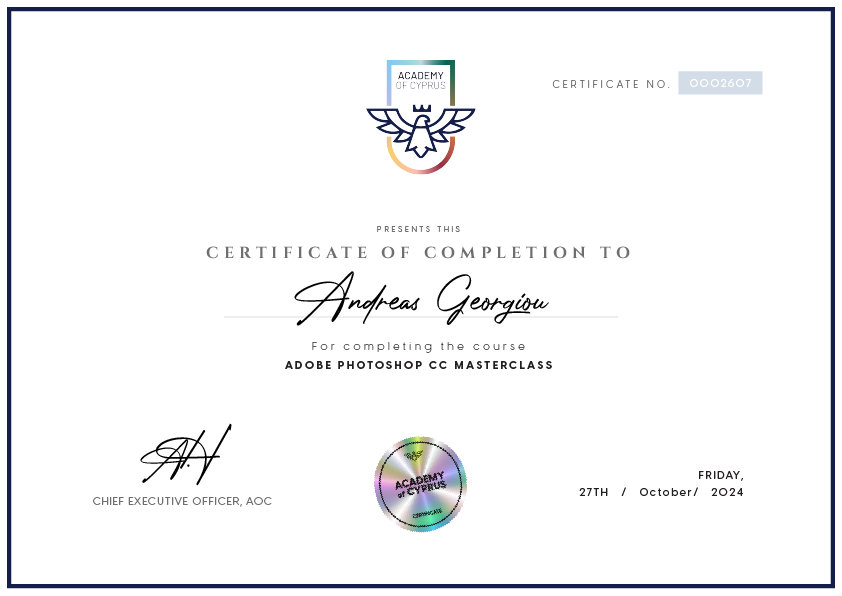 Example of Certificate of Completion for participant from Academy of Cyprus